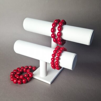 Two-Tier Jewelry, Bracelet and Watch Display Stand, White Faux Silk Two-Tier Jewelry, Bracelet and Watch Display Stand, White Faux Silk