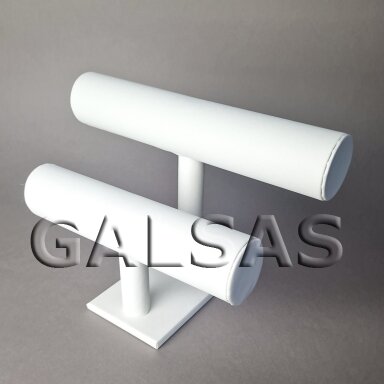 Two-Tier Jewelry, Bracelet and Watch Display Stand, White Faux Silk Two-Tier Jewelry, Bracelet and Watch Display Stand, White Faux Silk