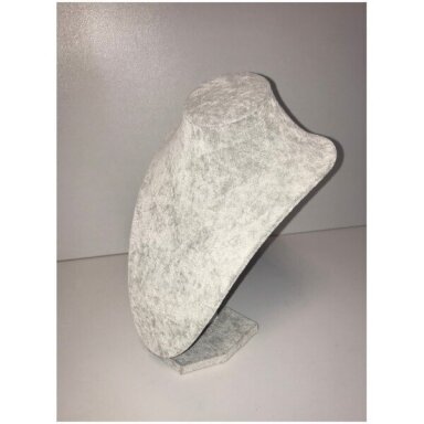 Hylly koruja, ketjuja, kaulakoruja, koruja ja pukukoruja varten - kaulan muotoinen. Korkeus 30 cm. Harmaa velour